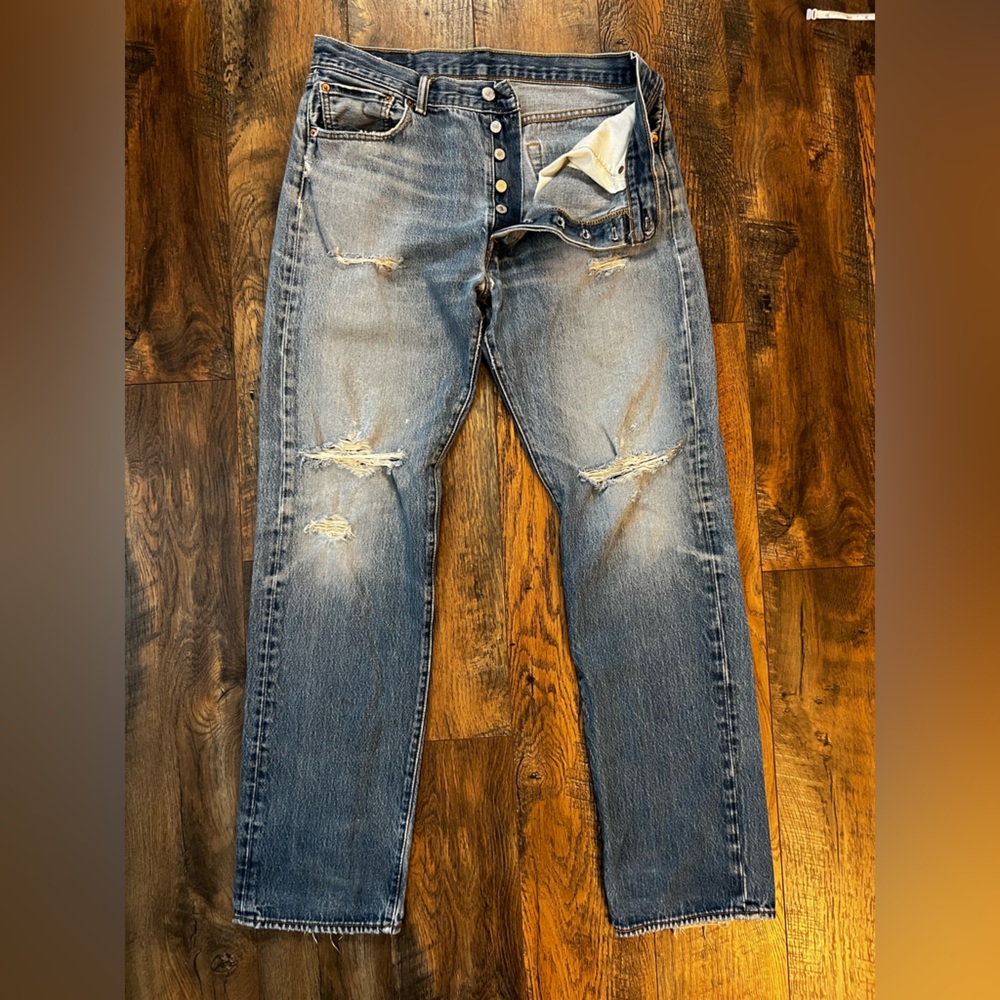 Levi's Men's Distressed 501 Jeans - Light Blue